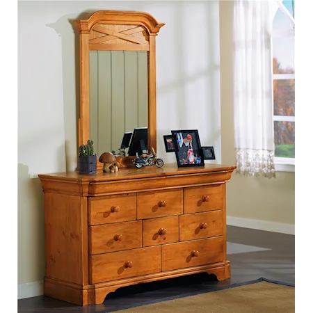 Dresser with 9 Drawers and Vertical Mirror Combo